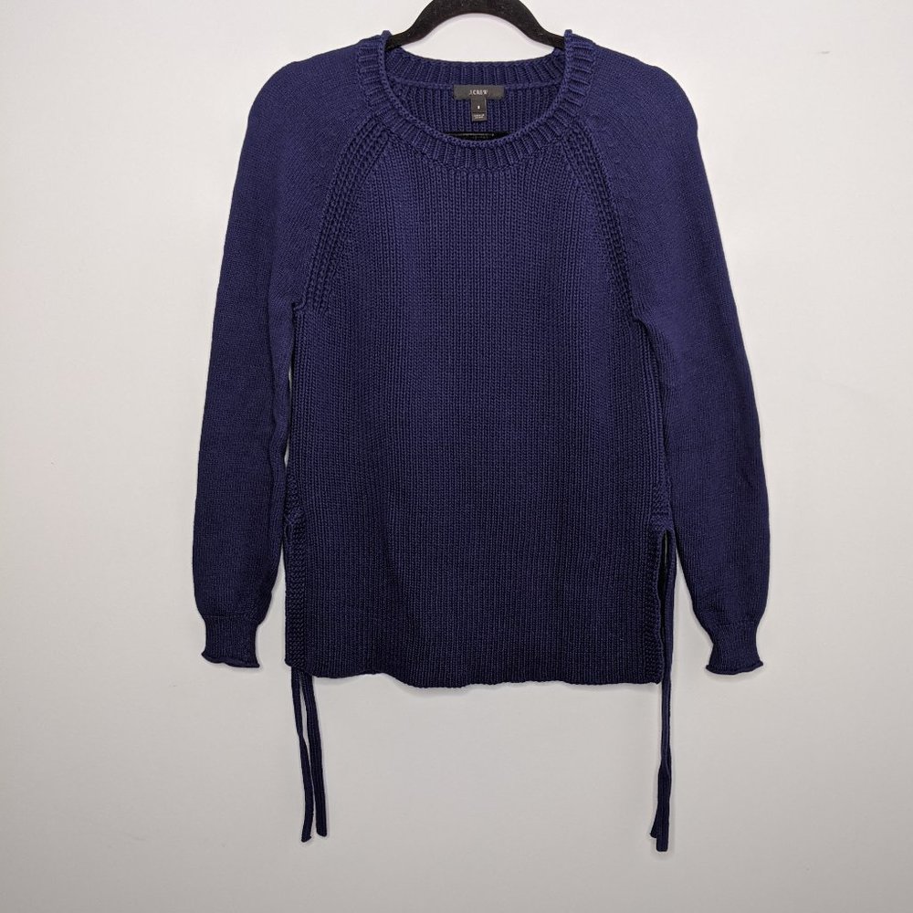 J CREW • Navy Blue Ribbed Tie Crewneck Sweater S - Picture 2 of 8